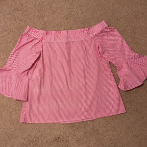 Cupio off shoulder bell sleeve candy stripe top M